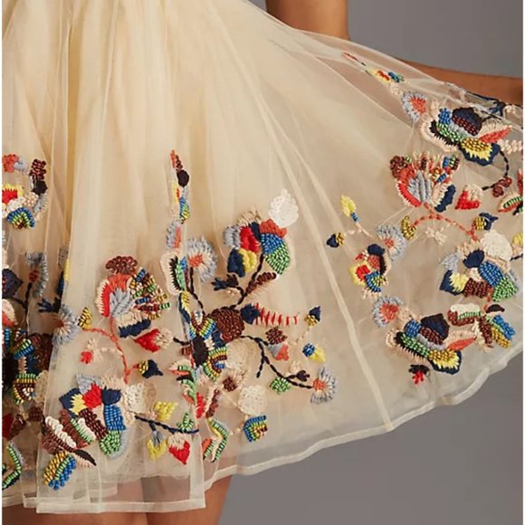 Nikita Mhaisalkar | Floral Embroidered Strapless Tulle Mini Dress | NWT - Picture 5 of 5